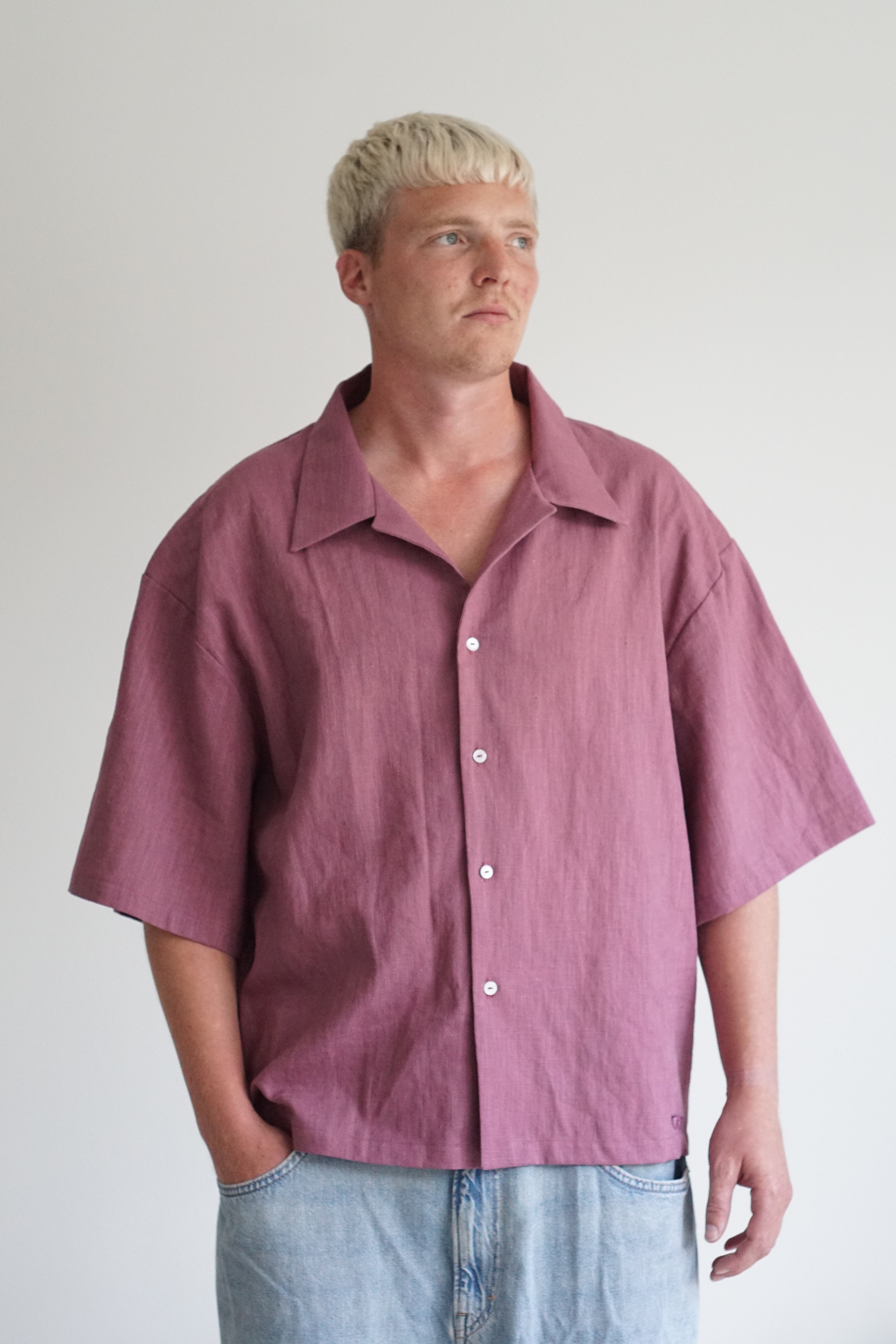 b's linnen overhemd oud-roze